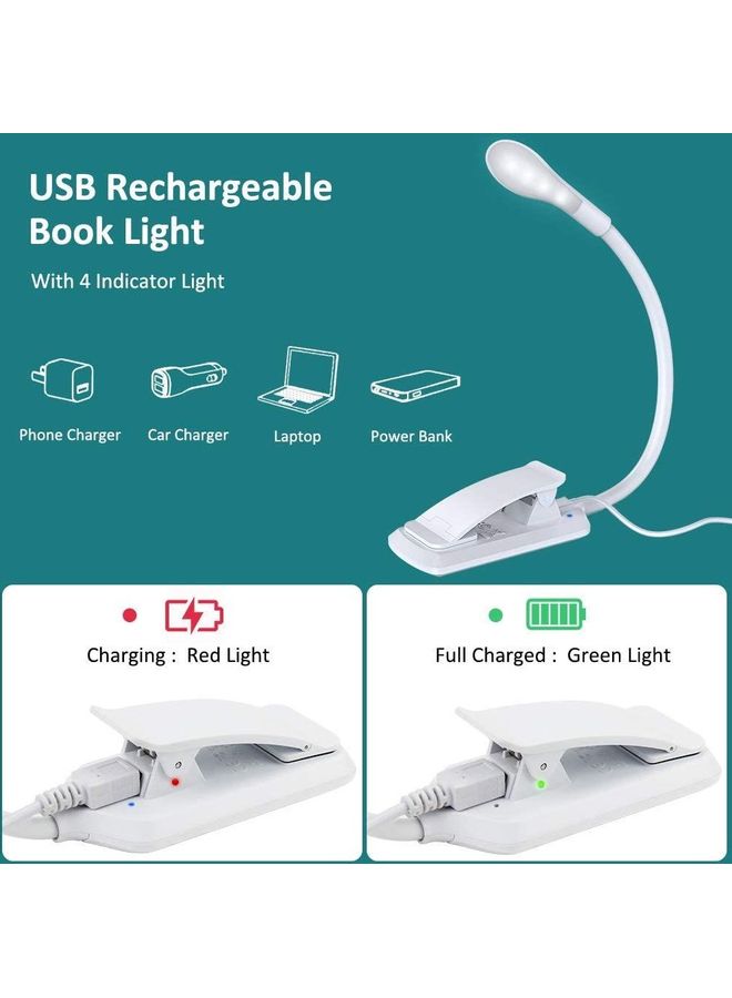 XiuWoo Babacom Reading Light, 360°Flexible Clip on Book Light, 7 LED 3-Level Brightness (Warm & Cool), USB Rechargeable, Touch Switch, Eye Care Mini Night Light for Reading in Desk, Table, Bed, Travel, etc. White - Image 5