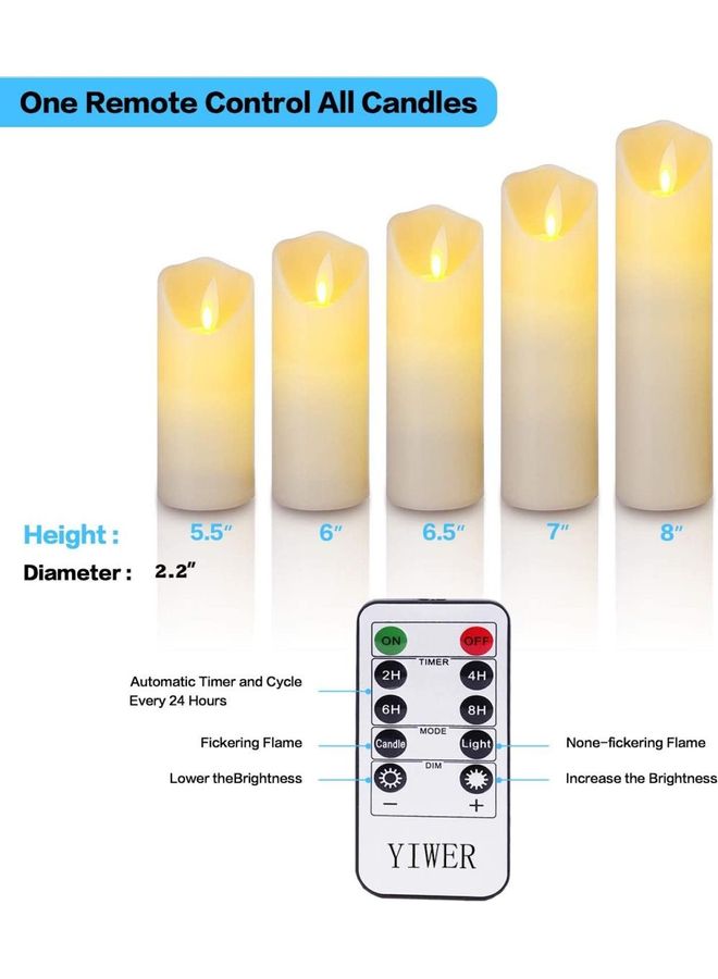 XiuWoo 5-Piece LED Real Wax Battery Flameless Candle Set White  - Image 5