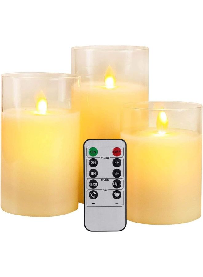 XiuWoo 3-Piece LED Real Wax Battery Flameless Candle Set White - Image 1