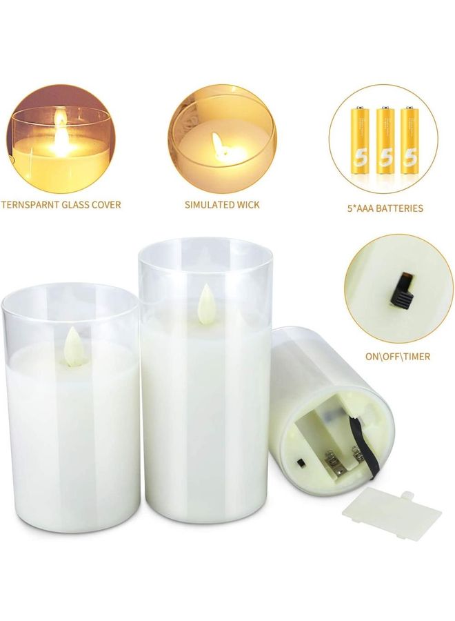 XiuWoo 3-Piece LED Real Wax Battery Flameless Candle Set White - Image 2