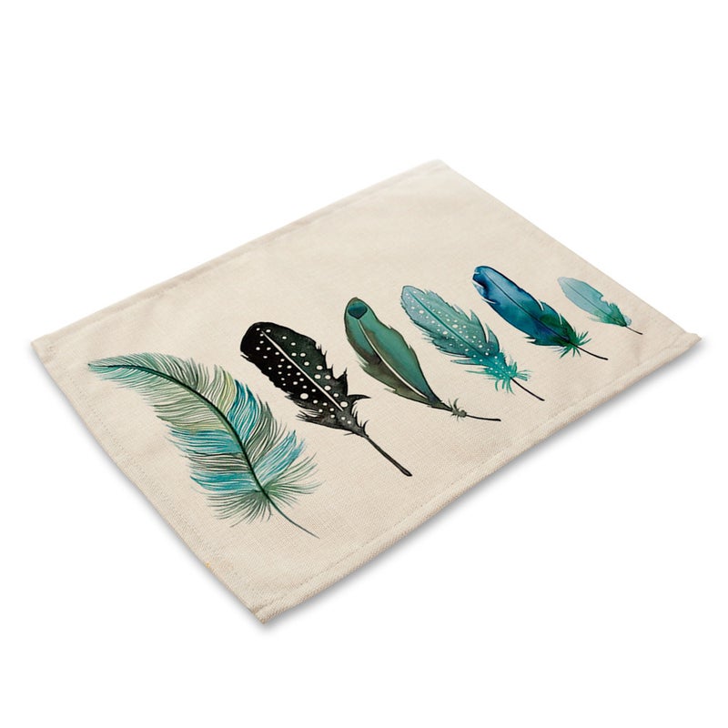 فريت مفرش طاولة من القطن والكتان بطبعة ريش متعدد الألوان 32x42سم - Image 1