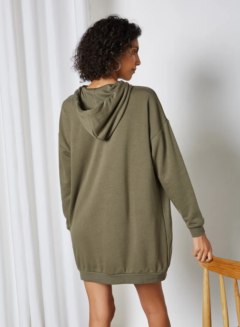 NOISY MAY Solid Drawstring Hooded Neck Mini Dress Kalamata