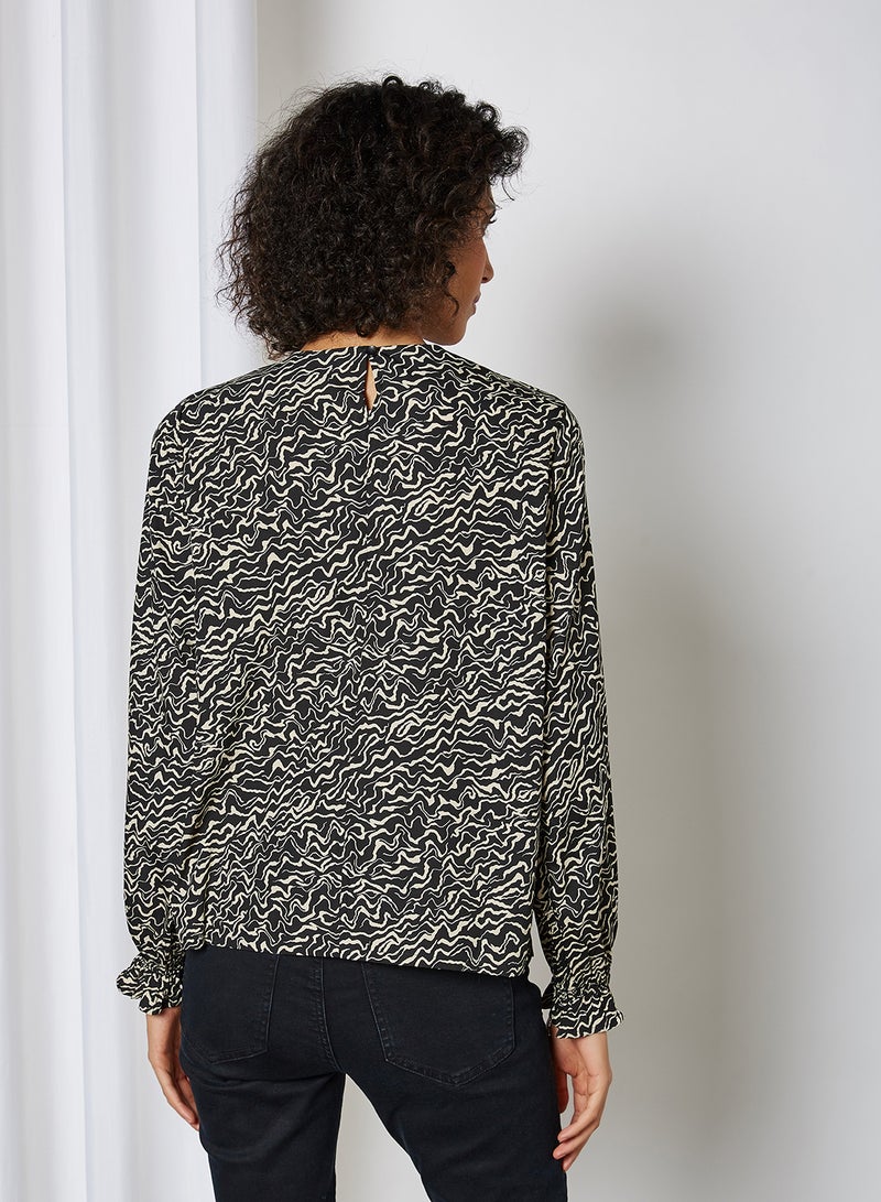 NOISY MAY - Shaggy Print Long Sleeve Blouse White/Black - Image 1