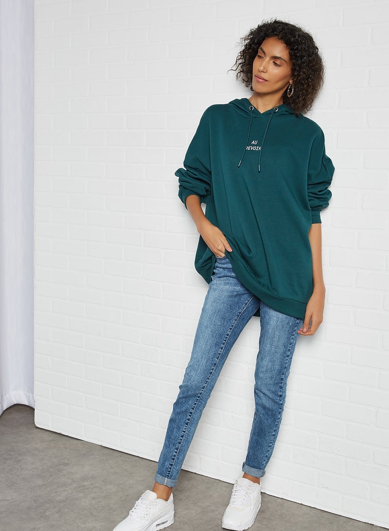 NOISY MAY - Au Revoir Print Long Sleeve Hoodie Ponderosa Pine Au Revoir - Image 1