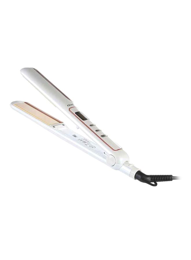 Okema Wide Ceramic Technology Hair Straightener White/Brown - Image 1
