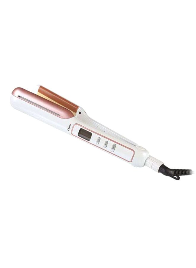 Okema Wide Ceramic Technology Hair Straightener White/Brown - Image 2