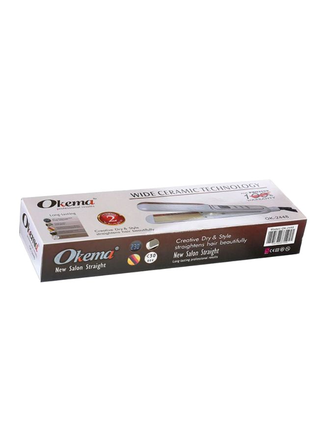 Okema Wide Ceramic Technology Hair Straightener White/Brown - Image 3