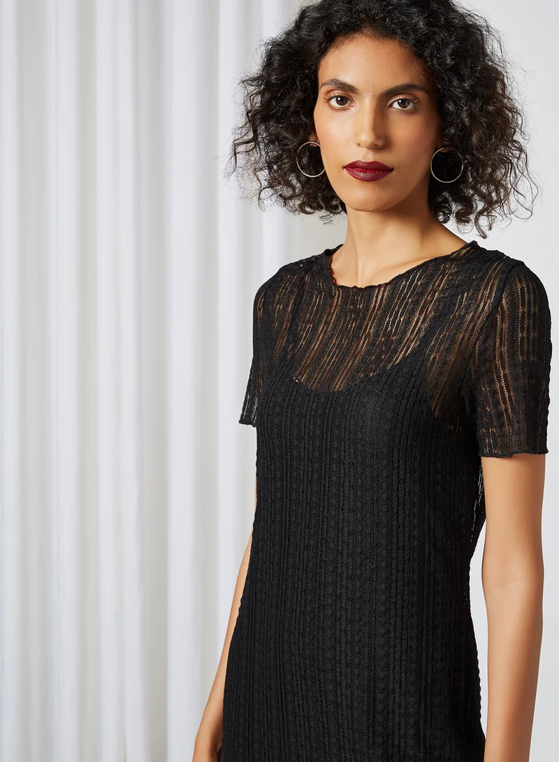 NOISY MAY Embroidered Round Neck Mini Dress Black