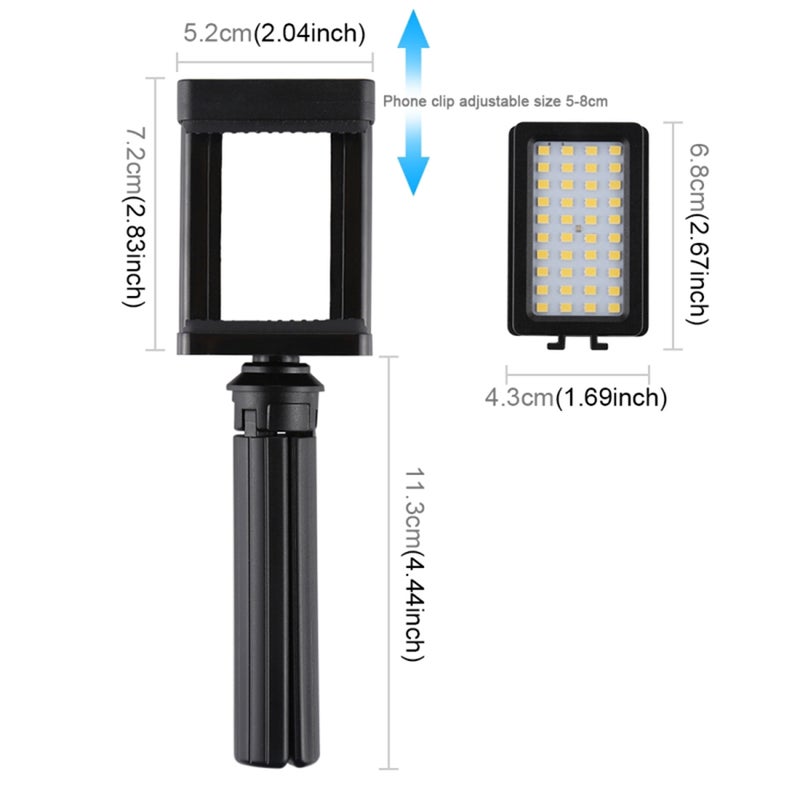 Generic Smartphone Tripod Stand with In-Built LED Fill Light Black  - Image 2
