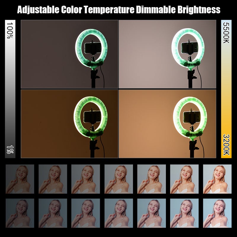 حلقة إضاءة LED محمولة لصور السيلفي قياس 10 بوصة أخضر - Image 4