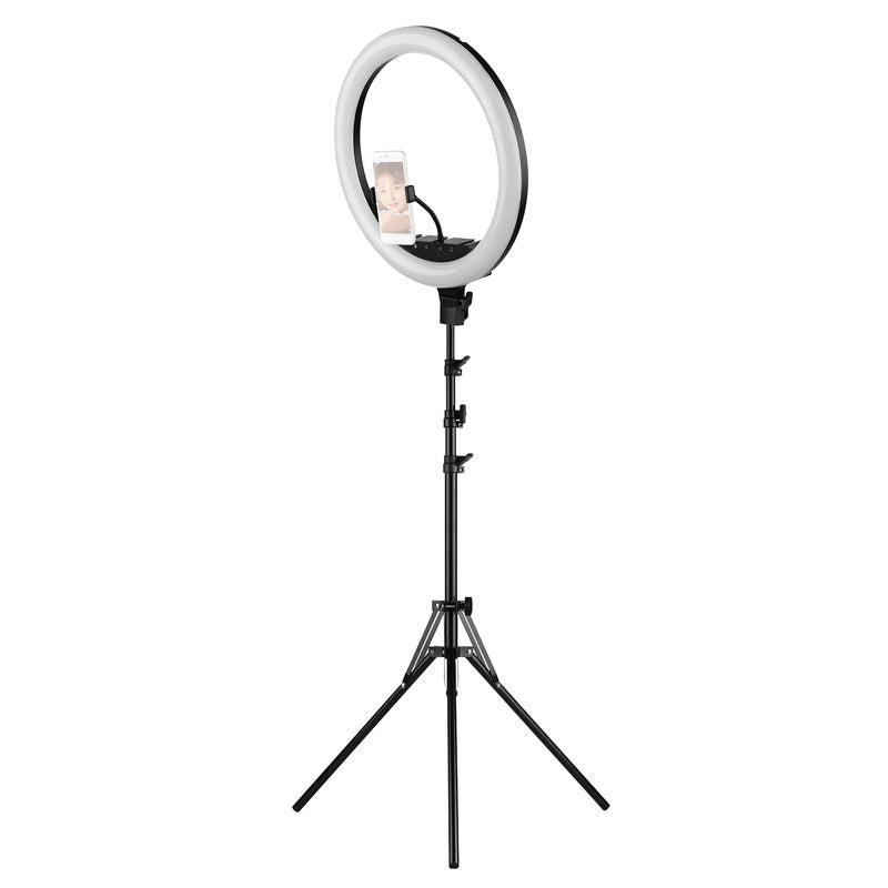 18 Inch 48W Dimmable Ring Shaped LED Light with Tripod Cell Phone Holder Black - Image 5