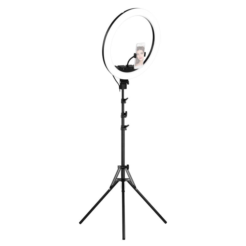 18 Inch 48W Dimmable Ring Shaped LED Light with Tripod Cell Phone Holder Black - Image 4
