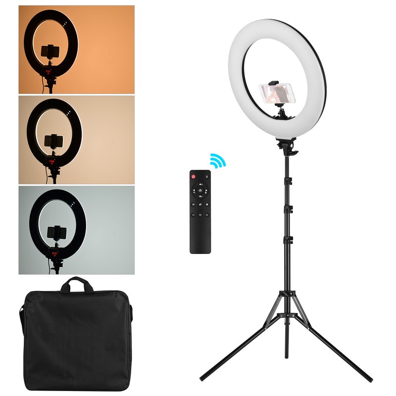 18 Inch 60W LED Ring Light with Mobile Holder Black - Image 1