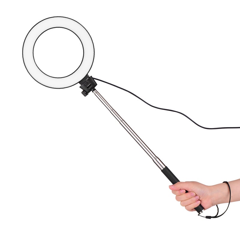 ماركة غير محددة - حلقة إضاءة LED صغيرة مقاس 6 بوصات مع حامل تلسكوبي أسود - Image 1