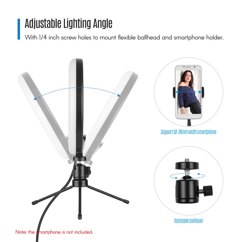 8 Inch LED Ring Light 10W 2700-5500K Color Temperature with Ballhead Cell Phone Holder Tripod Multicolor - Image 3