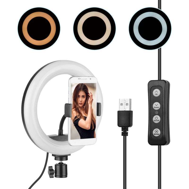 Generic - 9 Inch LED Ring Light 10W 2700-5500K Color Temperature with Ballhead Cell Phone Holder Multicolor - Image 1
