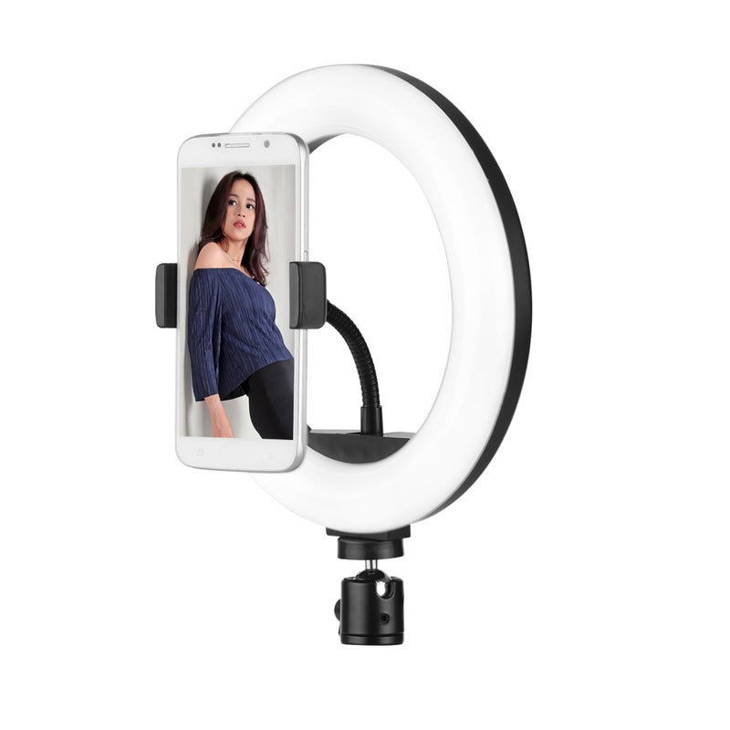 Generic - 9 Inch LED Ring Light 10W 2700-5500K Color Temperature with Ballhead Cell Phone Holder Multicolor - Image 1