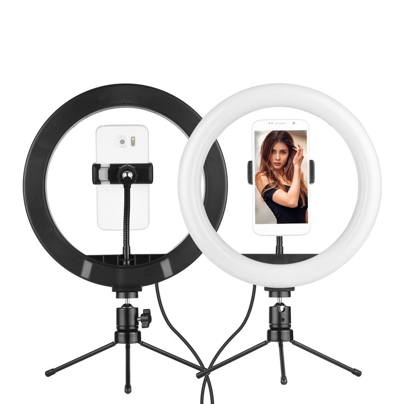 10 Inch LED Ring Light 10W 2700-5500K Color Temperature with Ballhead Cell Phone Holder Tripod Multicolor - Image 1