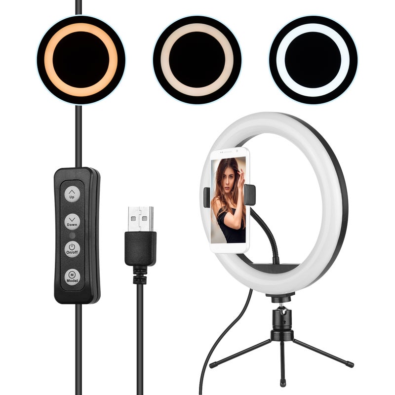 10 Inch LED Ring Light 10W 2700-5500K Color Temperature with Ballhead Cell Phone Holder Tripod Multicolor - Image 2