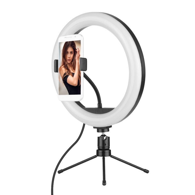 10 Inch LED Ring Light 10W 2700-5500K Color Temperature with Ballhead Cell Phone Holder Tripod Multicolor - Image 3