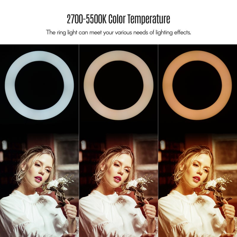 8 Inch LED Ring Light 10W 2700-5500K Color Temperature with Ballhead Cell Phone Holder Tripod Multicolor - Image 4