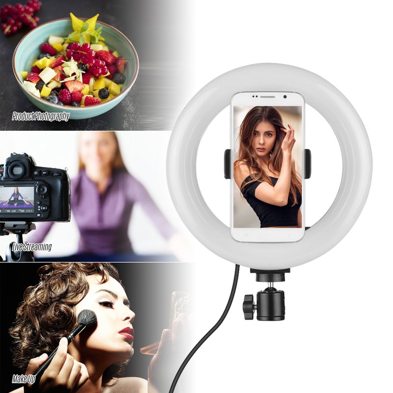 Generic - 9 Inch LED Ring Light 10W 2700-5500K Color Temperature with Ballhead Cell Phone Holder Multicolor - Image 1