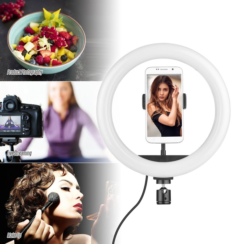 Generic - 10 Inch LED Ring Light 10W 2700-5500K Color Temperature with Ballhead Cell Phone Holder Multicolor - Image 1