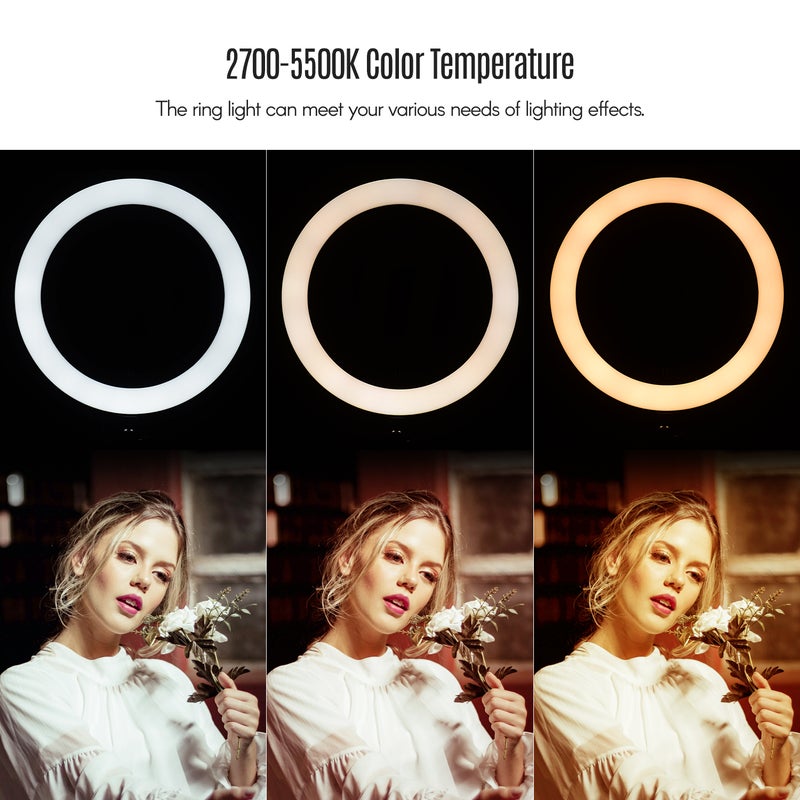 Generic - 10 Inch LED Ring Light 10W 2700-5500K Color Temperature with Ballhead Cell Phone Holder Multicolor - Image 1