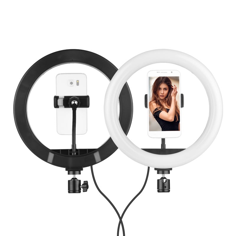 Generic - 10 Inch LED Ring Light 10W 2700-5500K Color Temperature with Ballhead Cell Phone Holder Multicolor - Image 1