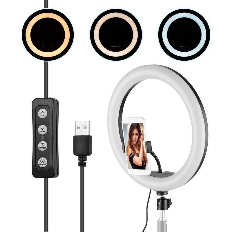 13 Inch LED Ring Light 10W 2700-5500K Color Temperature with Ballhead Cell Phone Holder Multicolor - Image 1