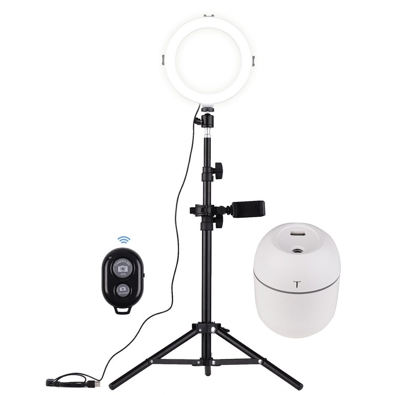 ANDOER 8 Inch LED Video Ring Light 3200-5600K Dimmable with Phone Holder Mini Humidifier Black - Image 5