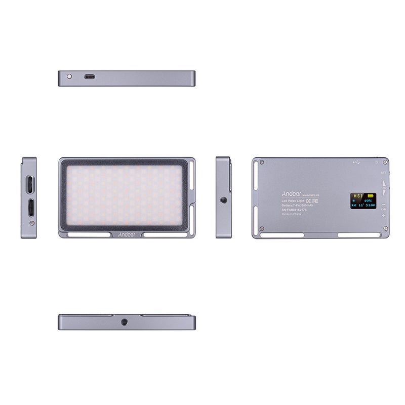 ANDOER Portable RGB LED Video Light Panel with OLED Screen Grey - Image 5