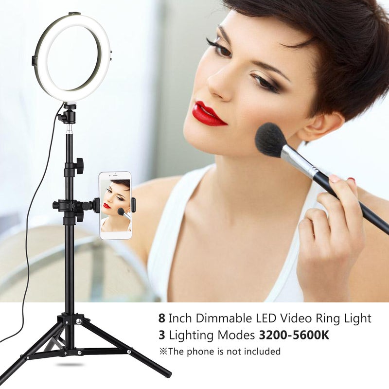ANDOER 8 Inch LED Video Ring Light 3200-5600K Dimmable with Phone Holder Mini Humidifier Black - Image 4