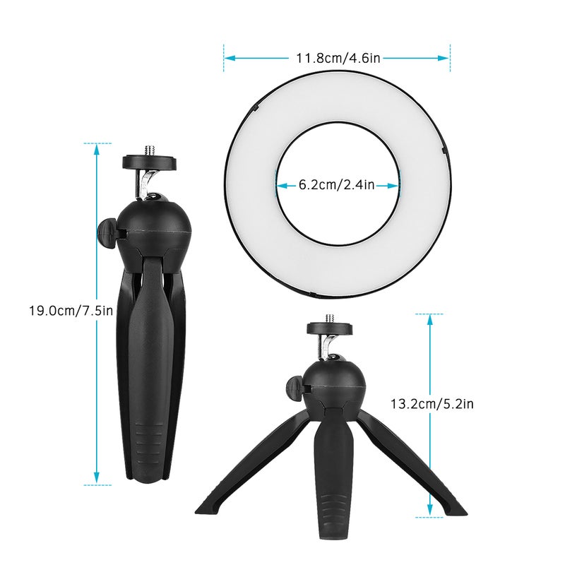 Generic - 4.6 Inch LED Ring Light Lamp with Mini Tripod Stand Black - Image 1