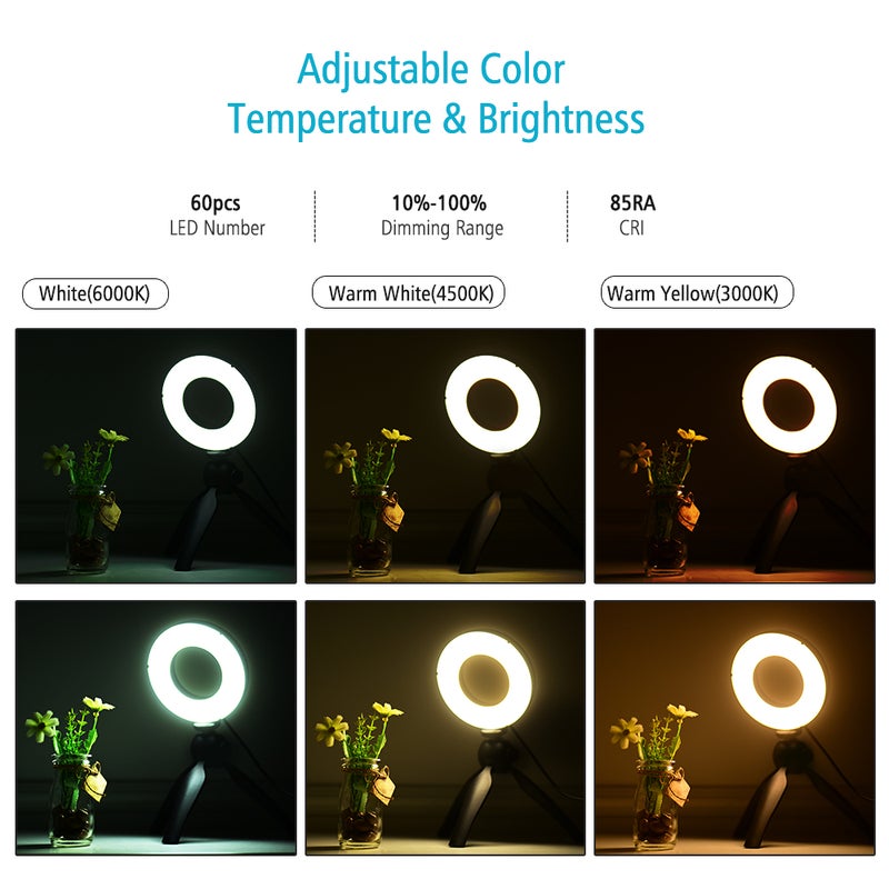 Generic - 4.6 Inch LED Ring Light Lamp with Mini Tripod Stand Black - Image 1