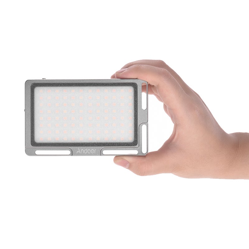 أندوير لوح إضاءة تكميلية مكون من 96 خرزة LED للكاميرا مزود بطارية مدمجة بسعة شحن 2800 مللي أمبير في الساعة مع شاشة OLED رمادي - Image 2