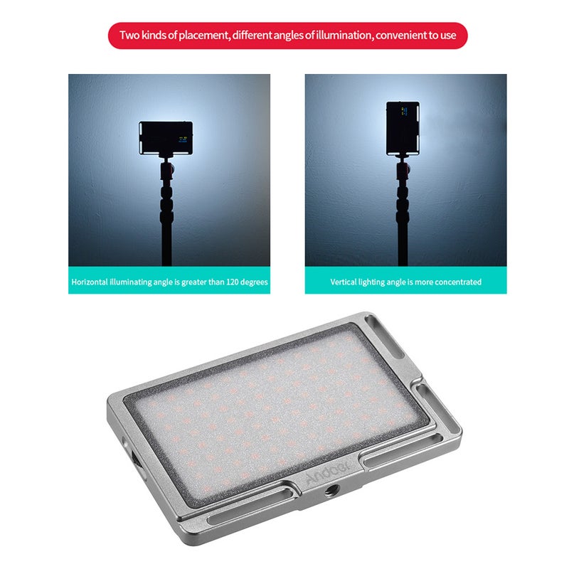 أندوير لوح إضاءة تكميلية مكون من 96 خرزة LED للكاميرا مزود بطارية مدمجة بسعة شحن 2800 مللي أمبير في الساعة مع شاشة OLED رمادي - Image 5