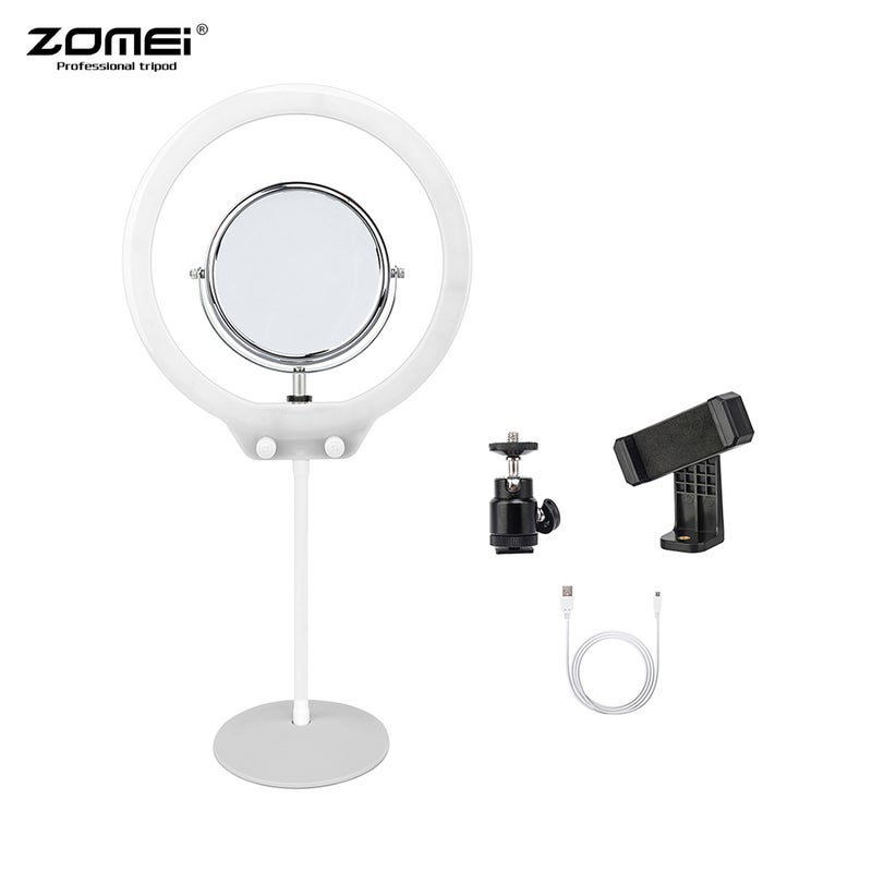 Zomei ZM128 Portable 128 LED Ring Light 3200K-5600K Bi-Colour with Mirror and Phone Clamp White  - Image 1