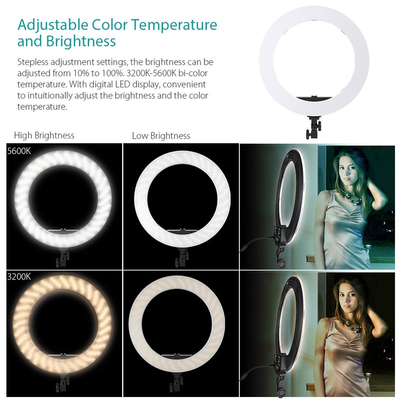 GVM HD-18D 18 Inch 55W 252 SMD LED Studio Ring Light Dimmable Lamp Multicolor - Image 5