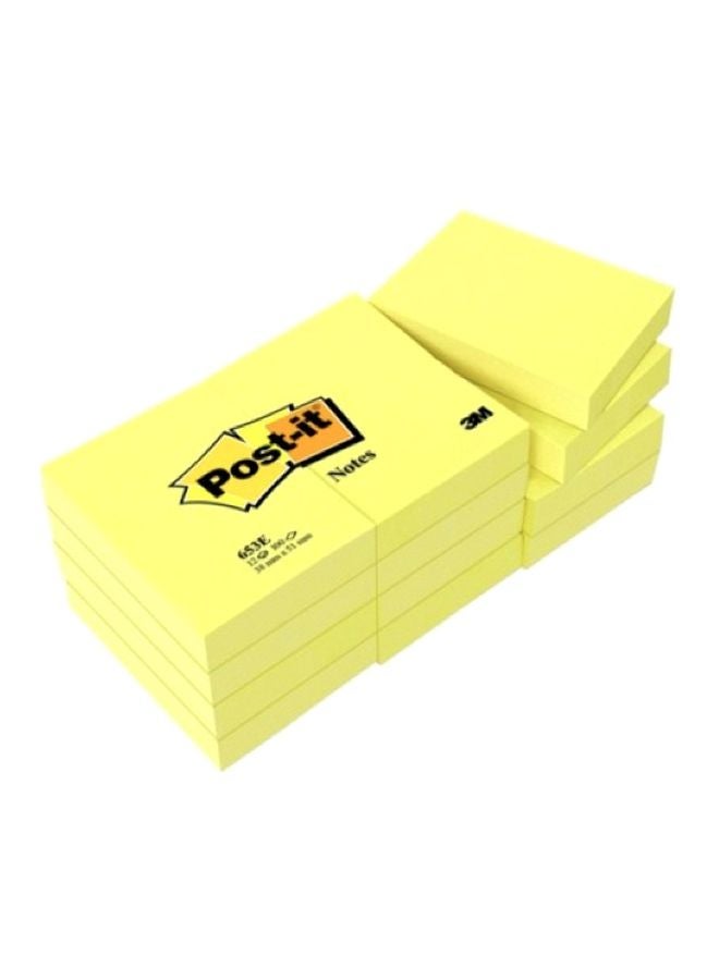 3M Pack Of 12 Post It Notes Set Canary Yellow