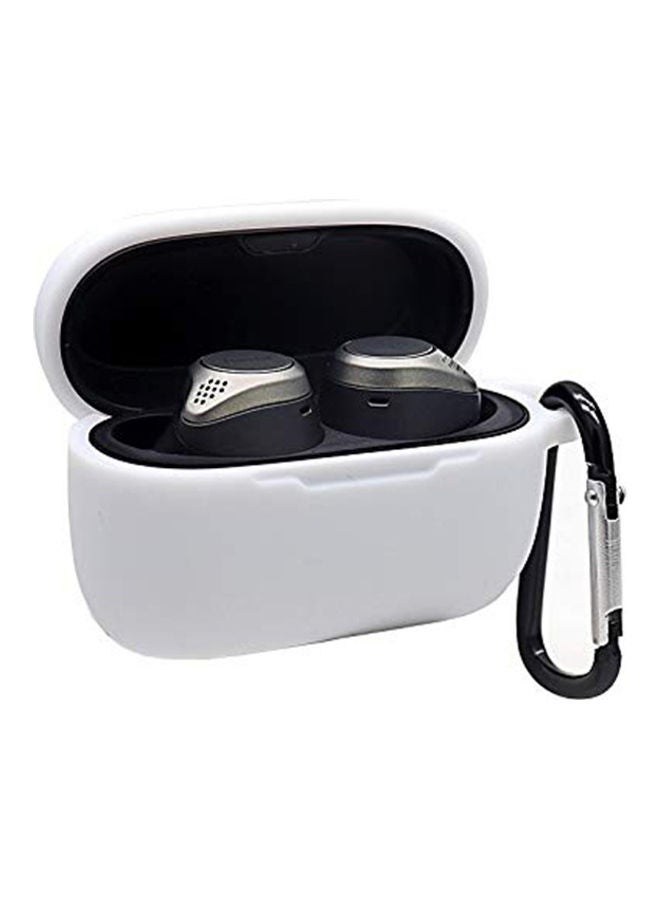 S-Color Silicone Wireless Waterproof Protective Earbud Case For Jabra Elite75t/75 With A Carabiner white - Image 1