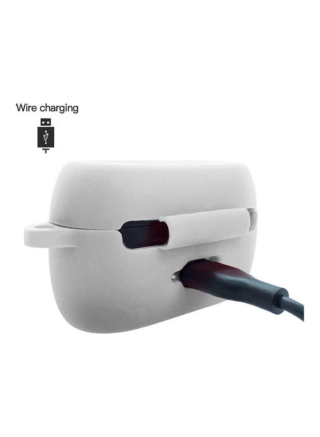 S-Color Silicone Wireless Waterproof Protective Earbud Case For Jabra Elite75t/75 With A Carabiner white - Image 4