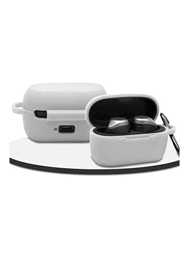 S-Color Silicone Wireless Waterproof Protective Earbud Case For Jabra Elite75t/75 With A Carabiner white - Image 5