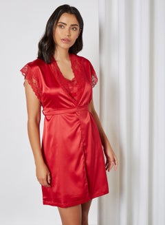 Amante Valentines Solid Ruffle Sleeve Nightdress Tango Red  - Image 1