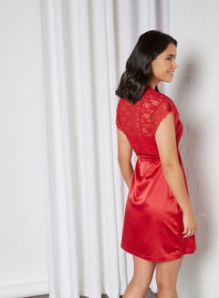 Amante Valentines Solid Ruffle Sleeve Nightdress Tango Red  - Image 2