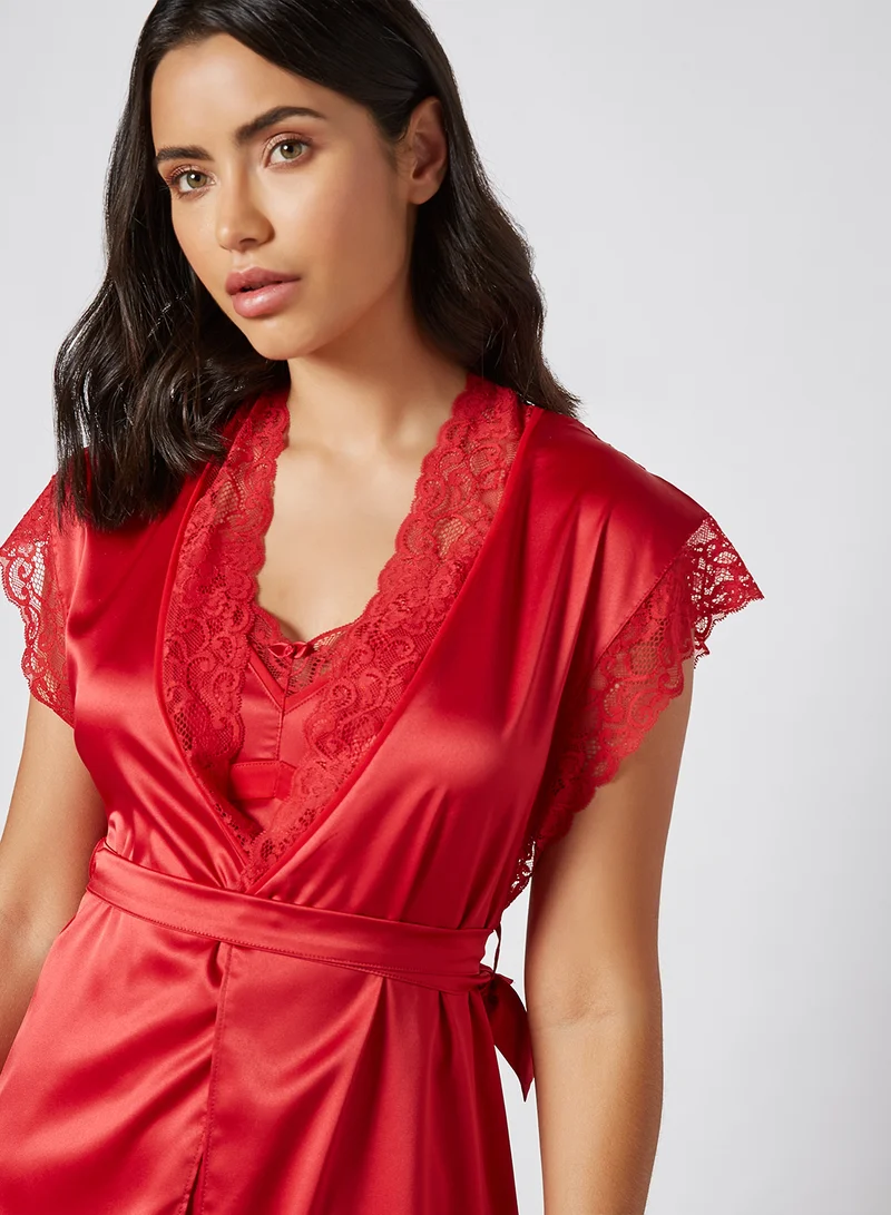 Amante Valentines Solid Ruffle Sleeve Nightdress Tango Red