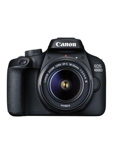 كاميرا EOS 4000D رقمية بعدسة أحادية عاكسة مع عدسة EF-S III ببعد بؤري 18-55 مم وفتحة عدسة f/3.5-5.6 بدقة 18 ميجابكسل، مدمج بها خاصية الواي فاي، لون أسود