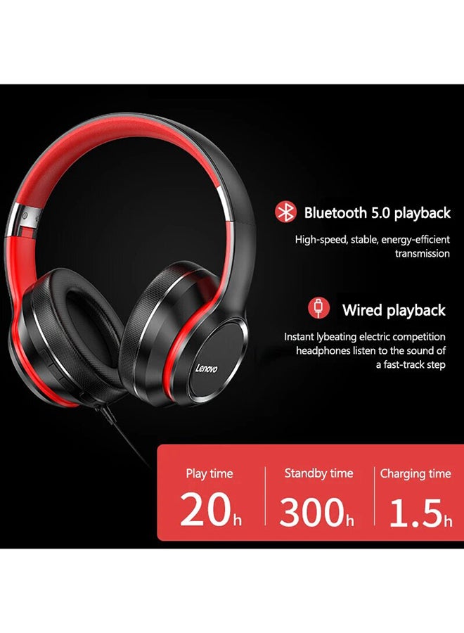 Lenovo Over-Ear Foldable Computer Wireless Headphones black/red - Image 2