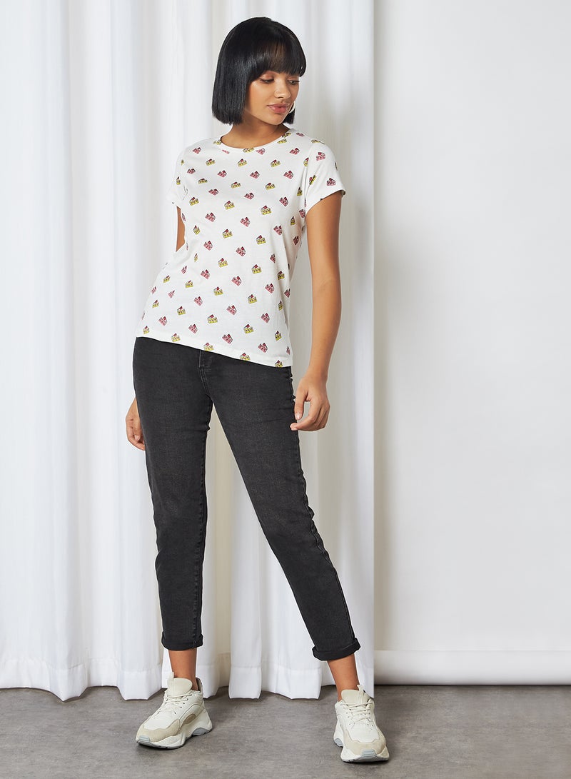 R&B Graphic Printed Round Neck T-Shirt Ivory  - Image 3