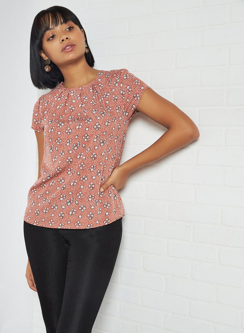 R&B Printed Short Sleeves Top Peach  - Image 1